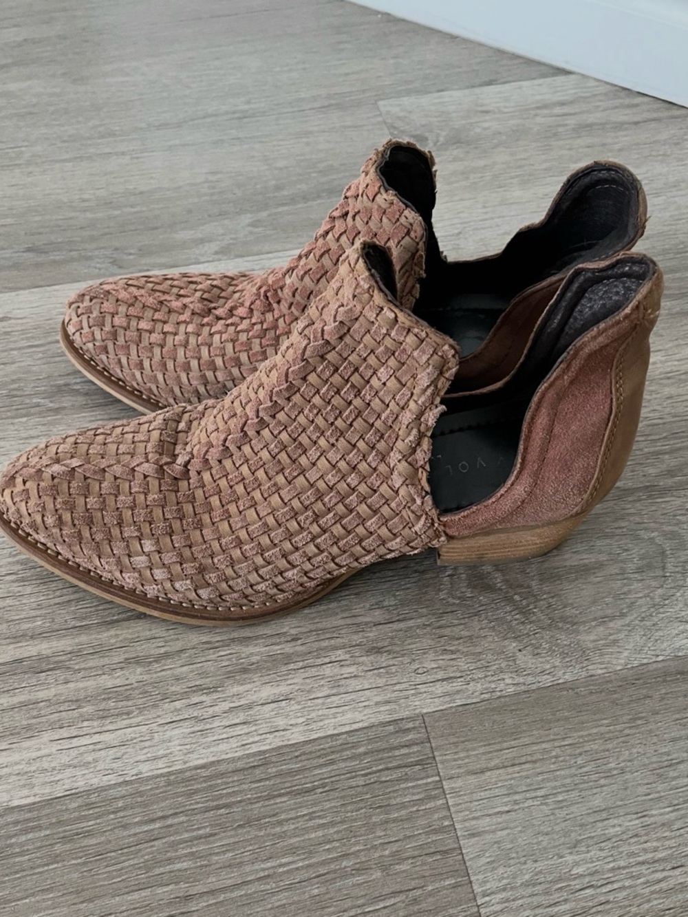Women's Woven Leather Ankle Boots - Brown - Picture 2 of 3